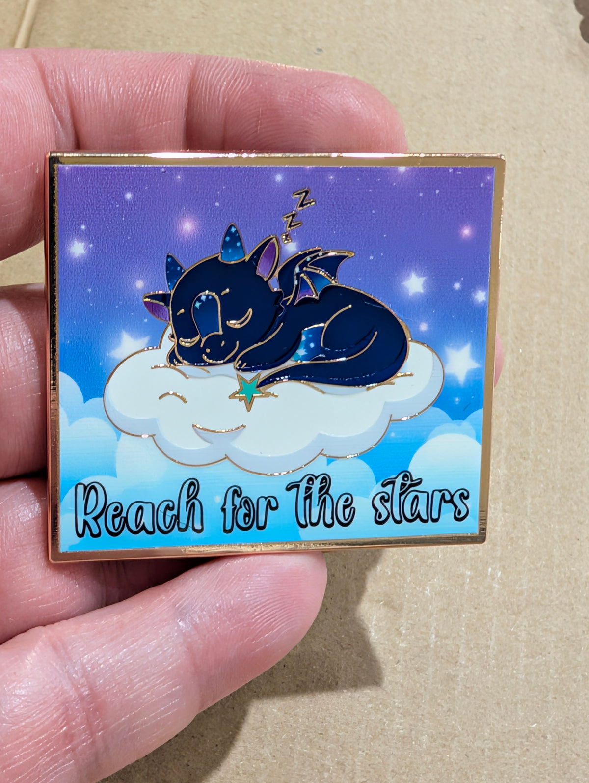 Norrhys Reach for the Stars enamel pin with rose gold frame