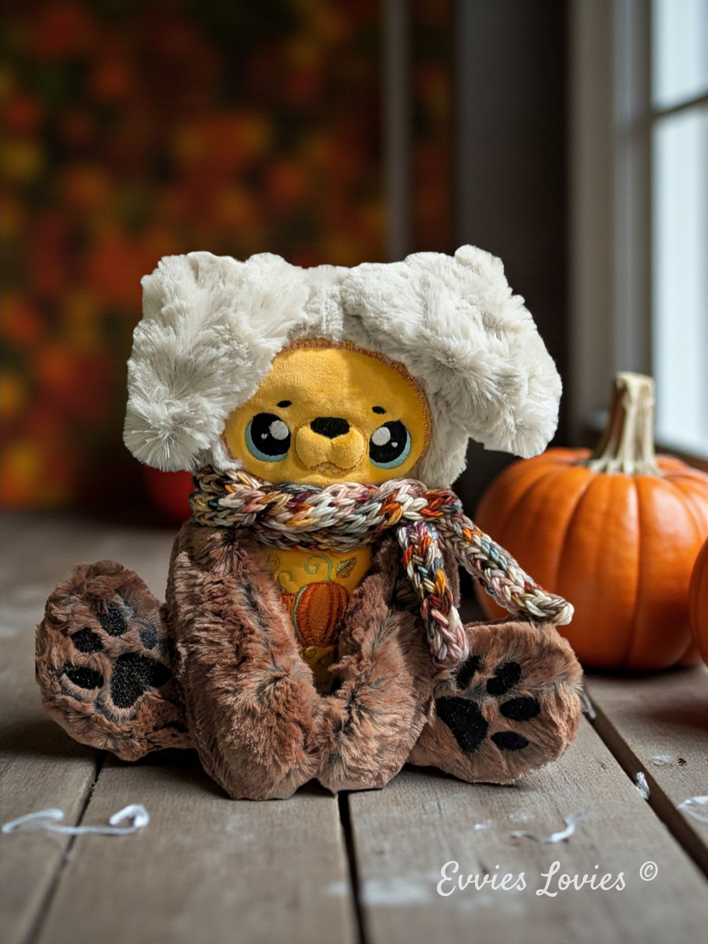 Pumpkin floppy ear wolf pup with scarf